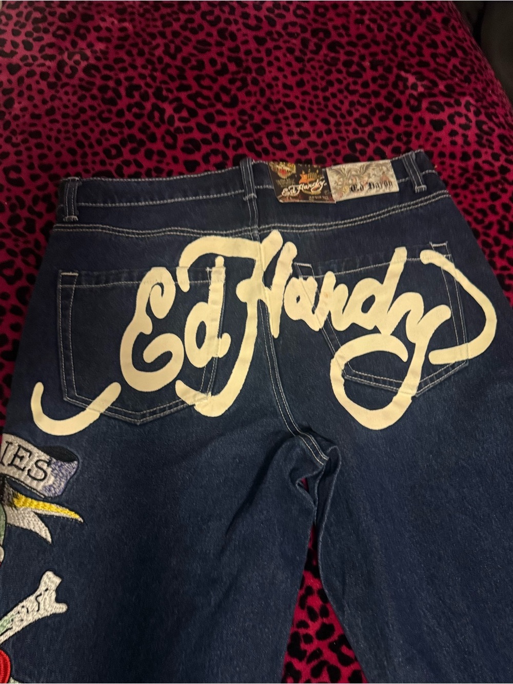 Ed Hardy Navy Denim Jeans with White Script Logo